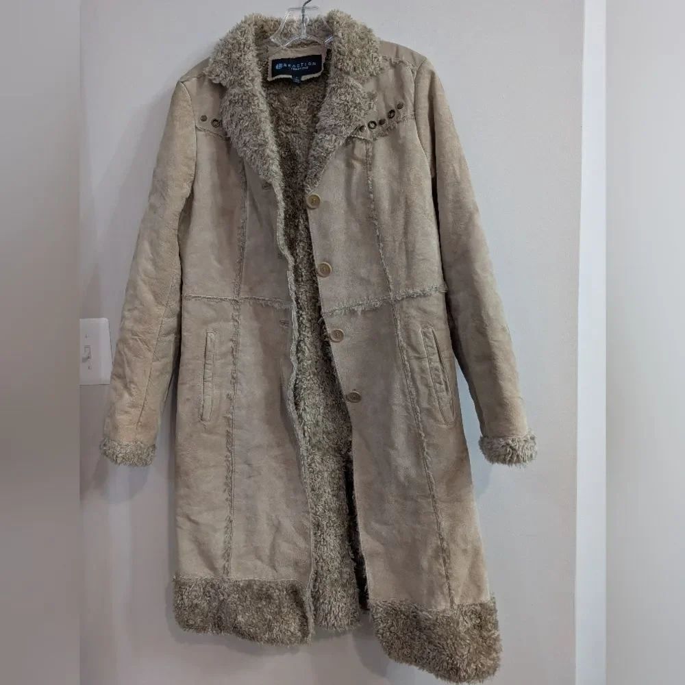 Vintage Y2K Kenneth Cole Reaction Leather Suede Sherpa Trim/Line Penny Lane Coat